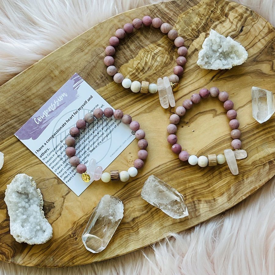 Handmade gemstone bracelet with crystal energy for compassion by sarah belle