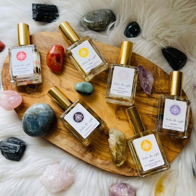 High frequency perfume bottled in the USA by Sarah Belle, the Transformation crystal-infused eau de parfum features the frequencies of red jasper, carnelian and tigers eye and carries the transformative energy of fire imparting a sense of empowerment, vitality and courage. Perfect for crystal lovers.