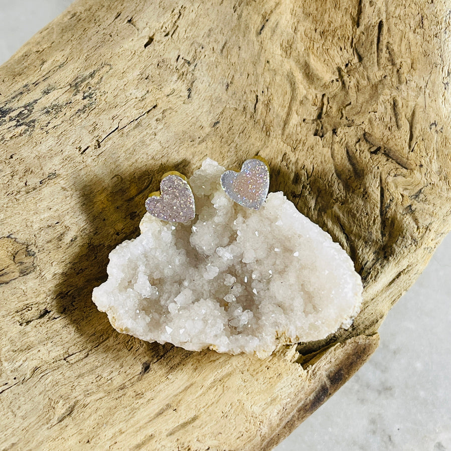 druzy agate heart stud earrings from sarah belle