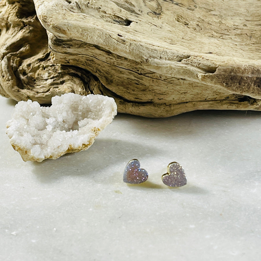 druzy agate sparkly heart stud earrings from sarah belle