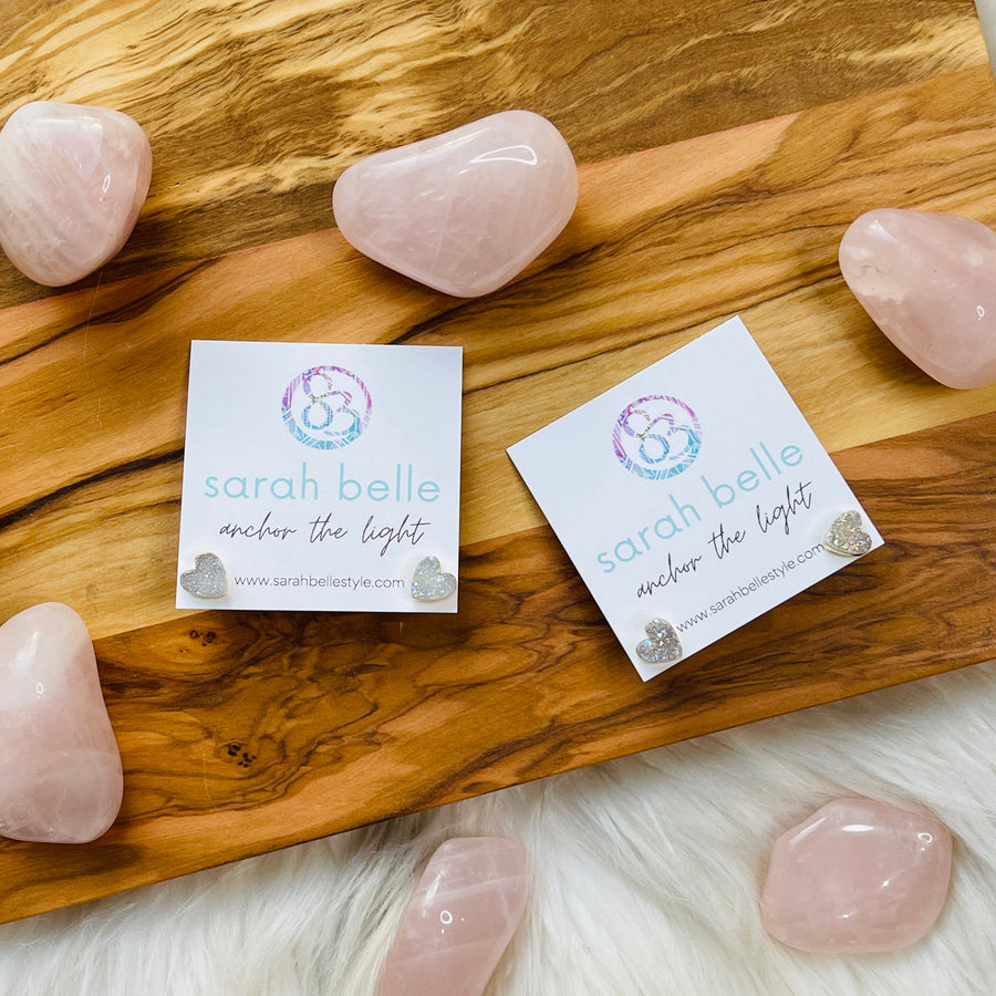 sarah belle druzy heart stud earrings for valentines day