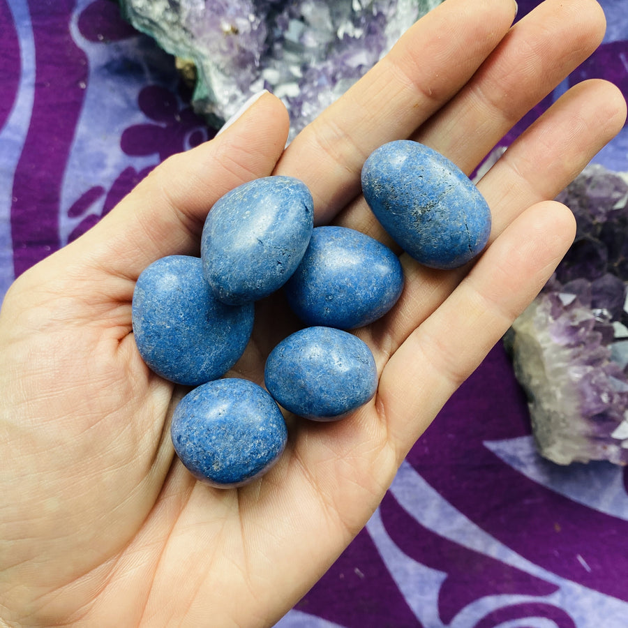 Dumortierite tumbled stones, for improving will power, learning and retention.