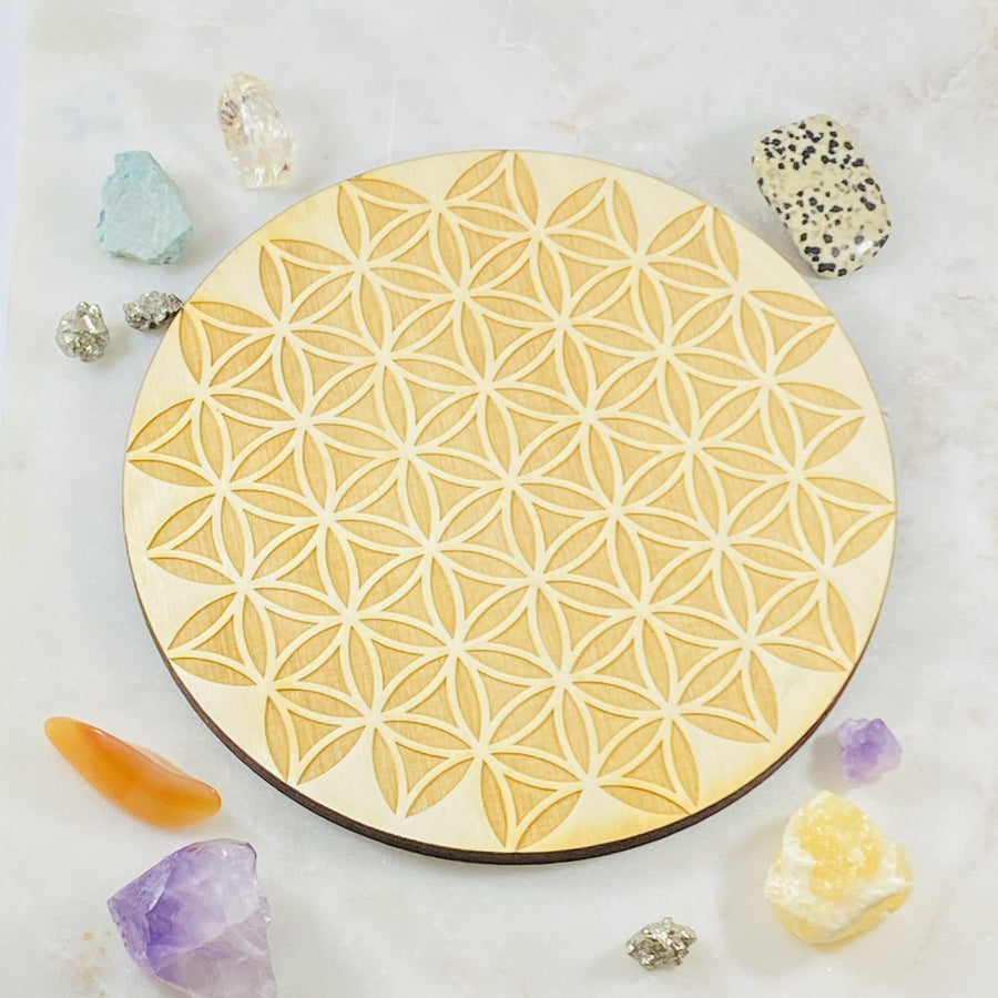 Flower of life wood grid for crystals from Sarah Belle