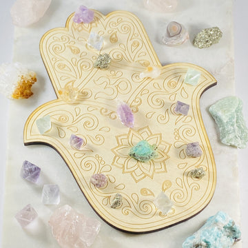Hamsa wood grid for crystals from Sarah Belle