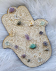 Hamsa wood grid for crystals for manifesting