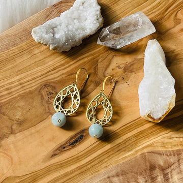 Sarah Belle handmade earrings with aquamarine for peace