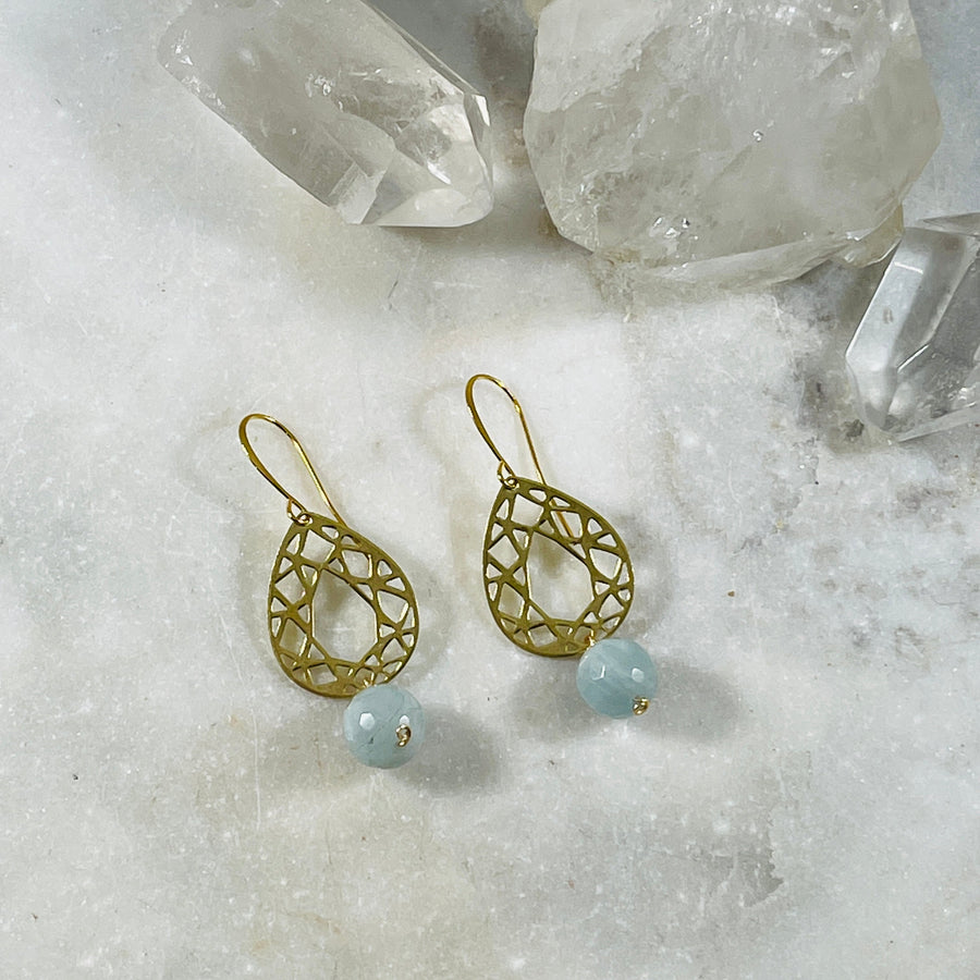 sarah belle handmade earrings with aquamarine for throat chakra