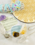 Healing crystals for manifesting, sage and crystal grid by Sarah Belle