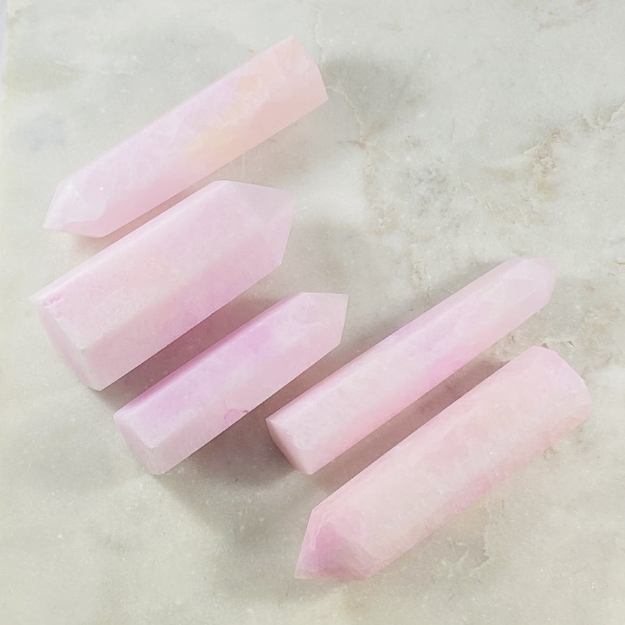 pink aragonite point for heart chakra by sarah belle