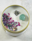 sarah belle hand poured crystal candle for prosperity and abundance
