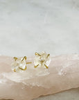 Quartz crystal stud earrings with gold