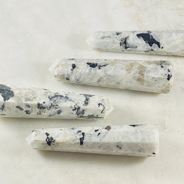 Rainbow moonstone points by Sarah Belle, for healing energy and peaceful sleep.