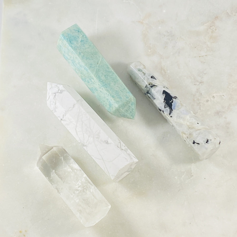 Rainbow moonstone points Sarah Belle, for connecting with your divine feminine nature.