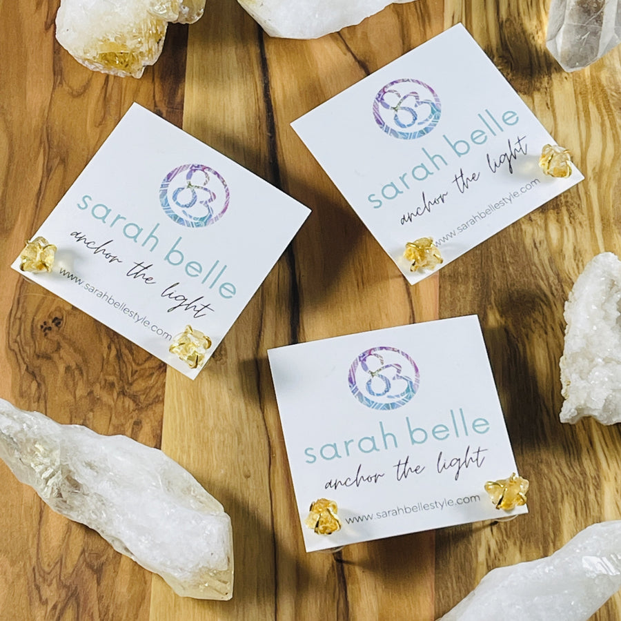 sarah belle raw citrine stud earrings with crystal energy