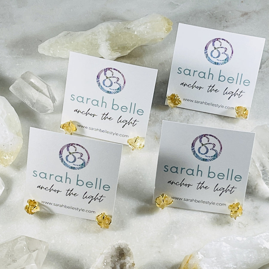 sarah belle citrine stud earrings for happiness and encouragement