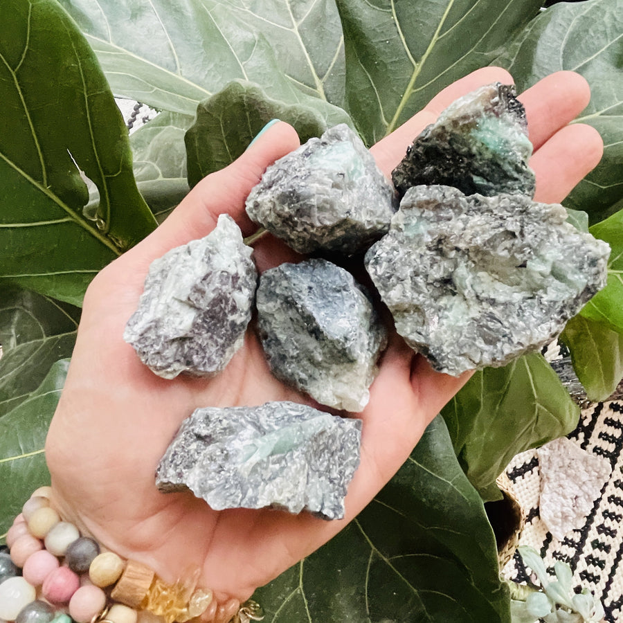 raw emerald in matrix for supporting the heart and domestic harmony from sarah belle