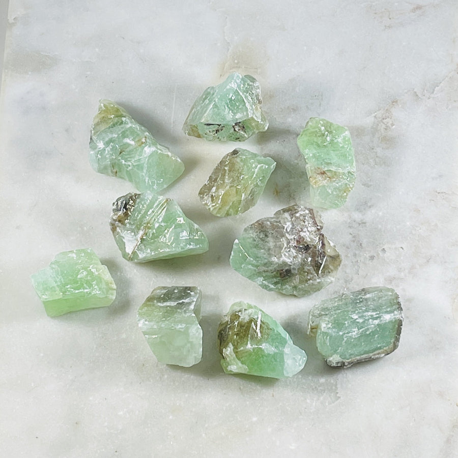 Raw green calcite from Sarah Belle