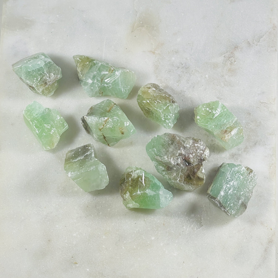 Raw green calcite from Sarah Belle