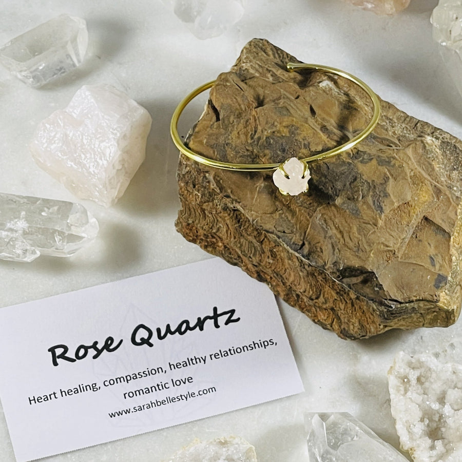 rose quartz intention cuff bracelet from sarah belle