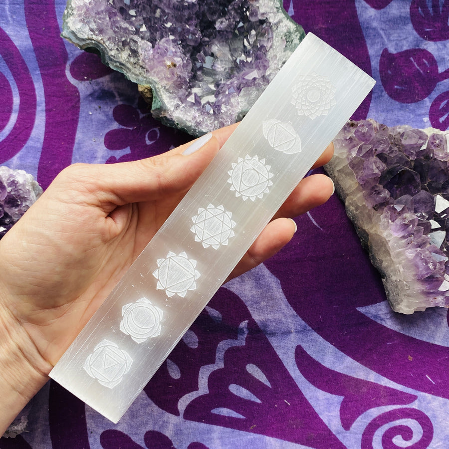 Selenite Chakra Charging Plate by Sarah Belle for mental clarity and well being.