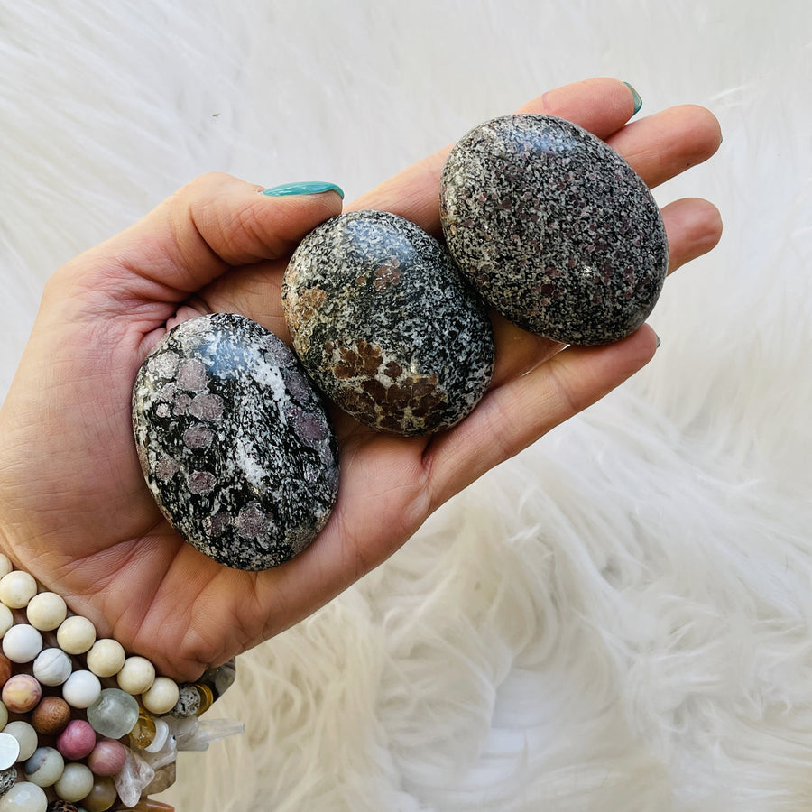 sarah belle spinel matrix palm stone