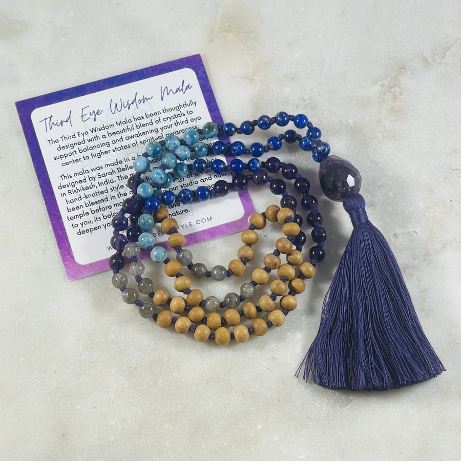 Third eye wisdom mala handmade in India designed by Sarah Belle