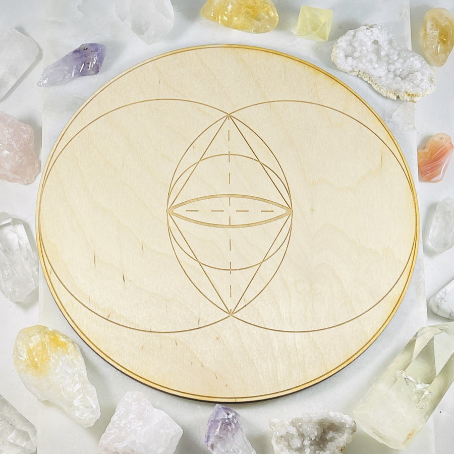 sarah belle vesica piscis wood grid base for crystal grids