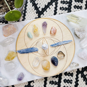 Sarah Belle sacred geometry crystal grid base with vesica piscis pattern for creation