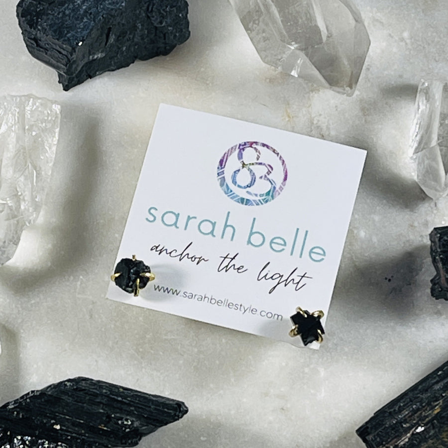 sarah belle black obsidian stud earrings for root chakra