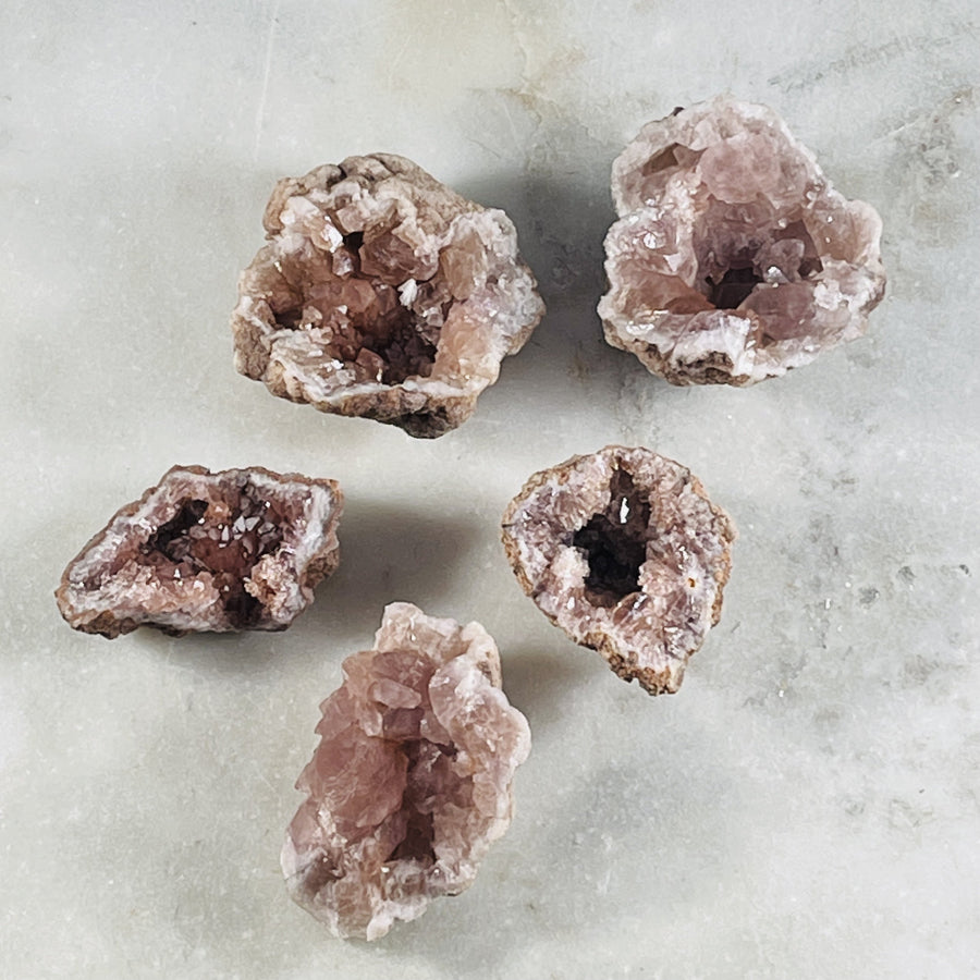 sarah belle pink amethyst geodes for heart and crown chakras