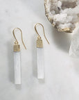 Crystal healing earrings with selenite for protecting against negativity