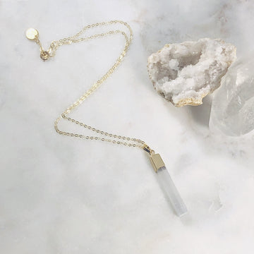 Handmade selenite necklace with healing vibes for modern minimalist style