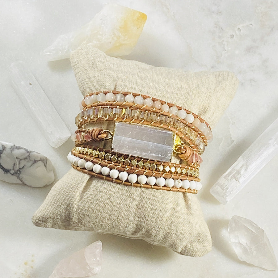 Crystal healing bracelet with selenite for energy protection
