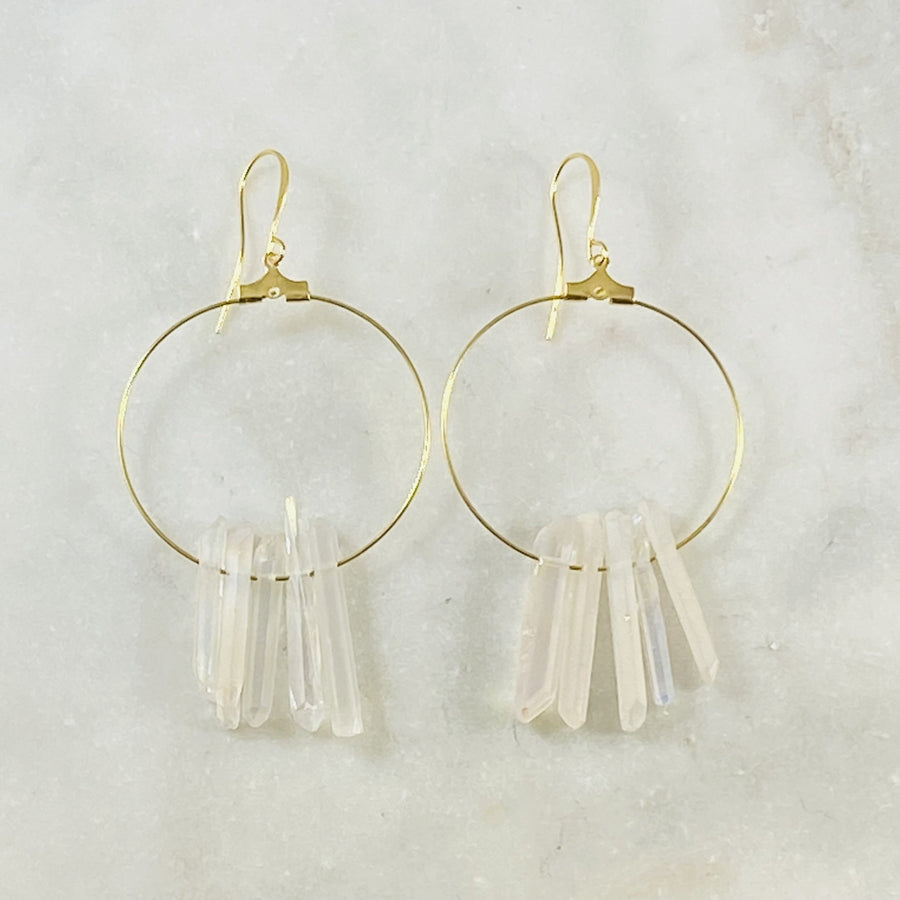Stargazer earrings with angel aura quartz by Sarah Belle