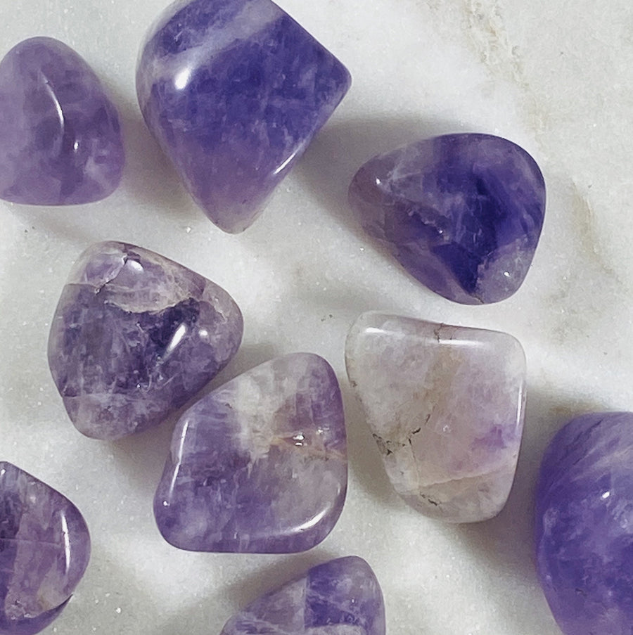 tumbled amethyst crystal for third eye healing and meditation