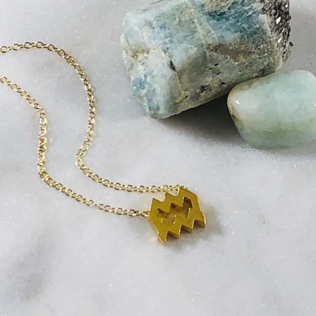 Aquarius Charm Necklace with Healing Crystal Perfect Gift