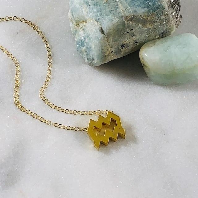 Aquarius Charm Necklace with Healing Crystal Perfect Gift
