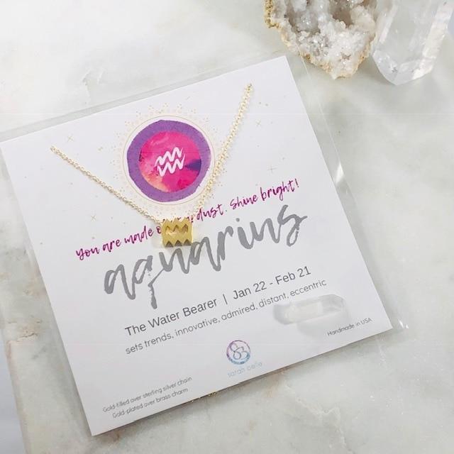 Aquarius Charm Necklace with Healing Crystal Perfect Gift