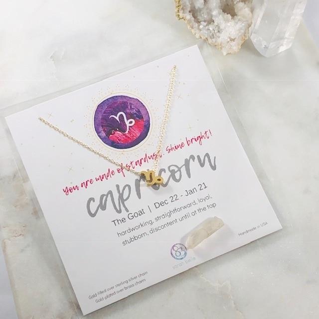 Capricorn Charm Necklace with Healing Crystal Perfect Gift
