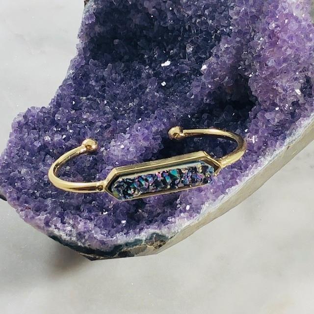 Zeta Druzy Agate Bangle Bracelet Rainbow Healing Crystal Jewelry for a Positive Vibe