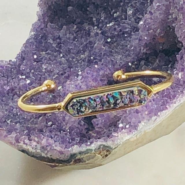 Zeta Druzy Agate Bangle Bracelet Rainbow Healing Crystal Jewelry for a Positive Vibe