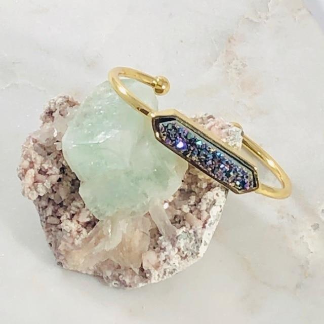 Zeta Druzy Agate Bangle Bracelet Rainbow Healing Crystal Jewelry for a Positive Vibe