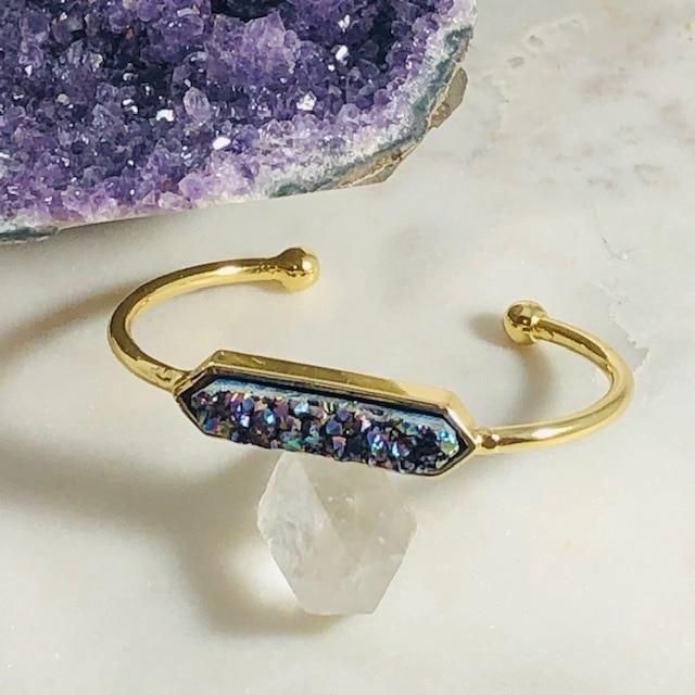 Zeta Druzy Agate Bangle Bracelet Rainbow Healing Crystal Jewelry for a Positive Vibe