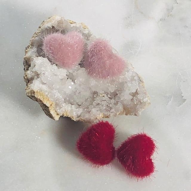 Fuzzy Heart Stud Earrings Red for Love or Valentine's Day
