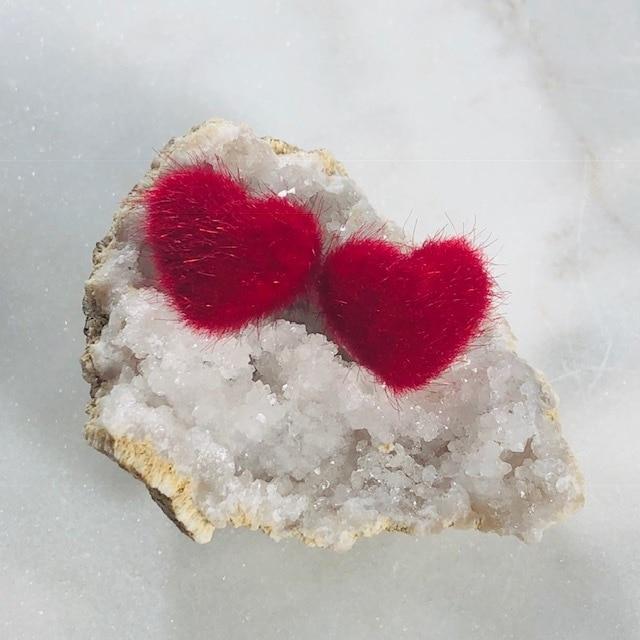 Fuzzy Heart Stud Earrings Red for Love or Valentine's Day