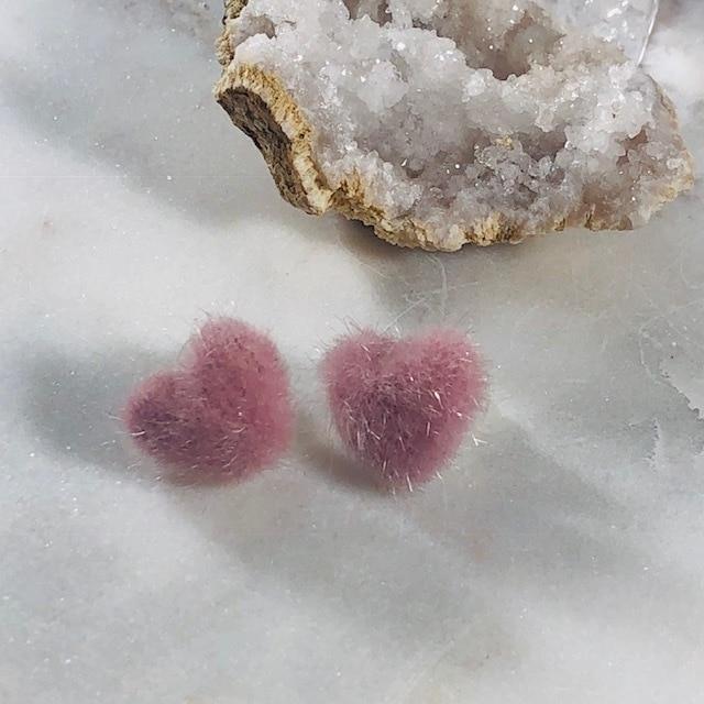 Fuzzy Heart Stud Earrings Rose for Love