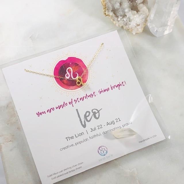 Leo Charm Necklace with Healing Crystal Perfect Gift