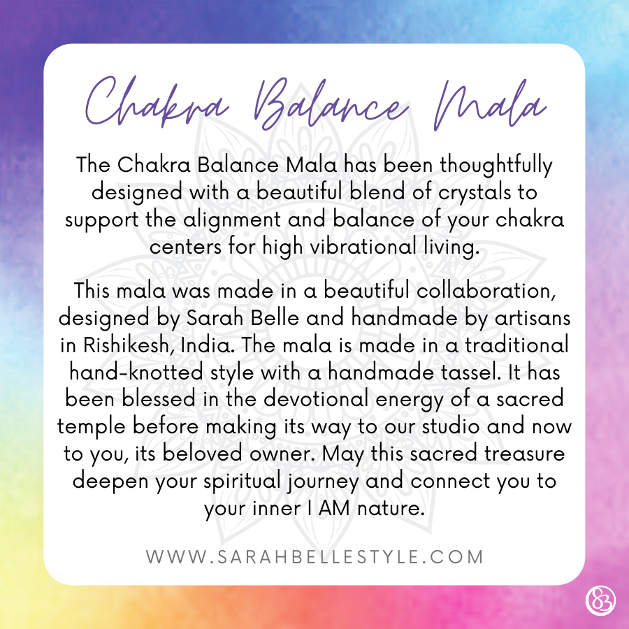 Chakra balance mala description from Sarah Belle