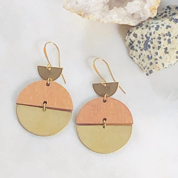 Neptune Brass Wood Disc Earrings