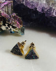 Rainbow Aura Druzy Triangle Studs Handmade for a Modern, Boho Look